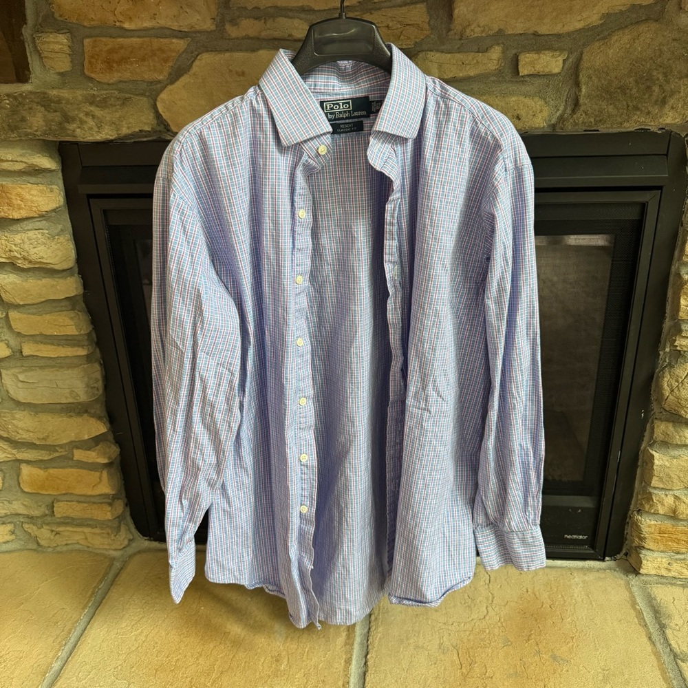 Ralph Lauren Polo Men's 16.5 Blue Plaid Shirt Regent Classic fit